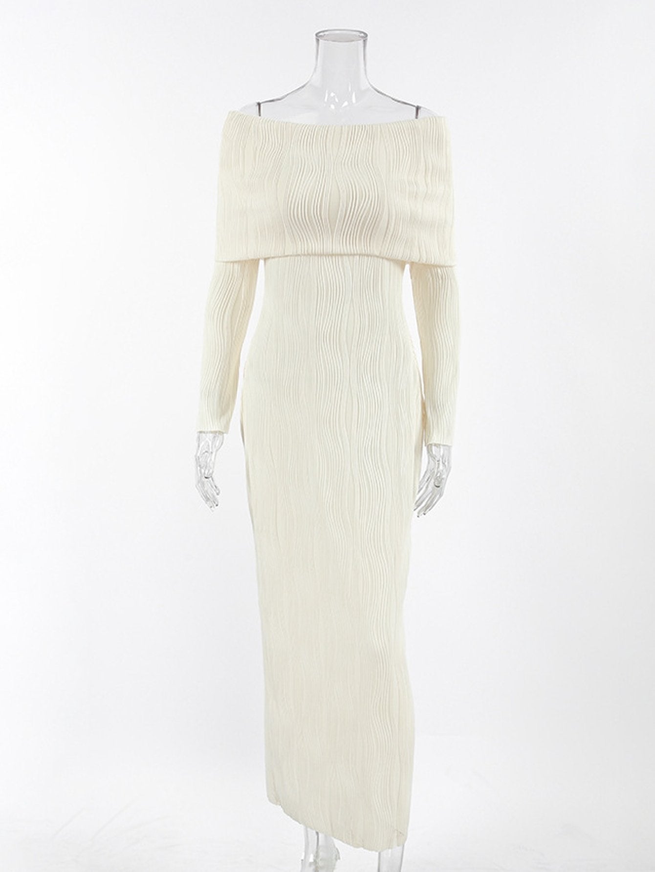 Off Shoulder Ribbed Knit Maxi Dress