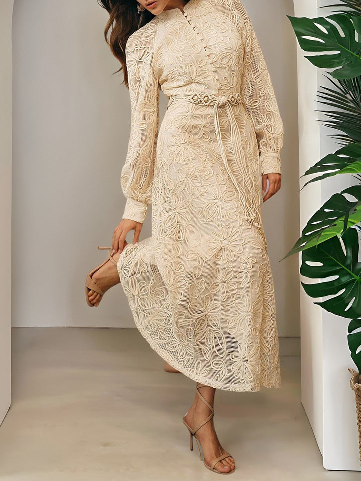 Elegant Floral Lace Long Sleeve Dress
