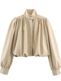 Puff Sleeve Cropped Stand Collar Jacket