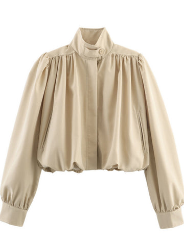 Puff Sleeve Cropped Stand Collar Jacket