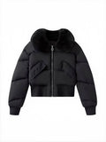 Faux Fur Collar Cropped Puffer Jacket