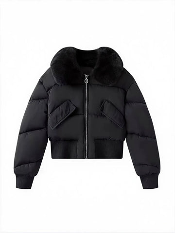 Faux Fur Collar Cropped Puffer Jacket