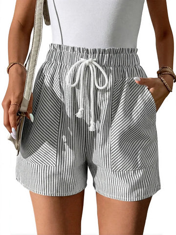 Comfy Striped Drawstring Casual Shorts