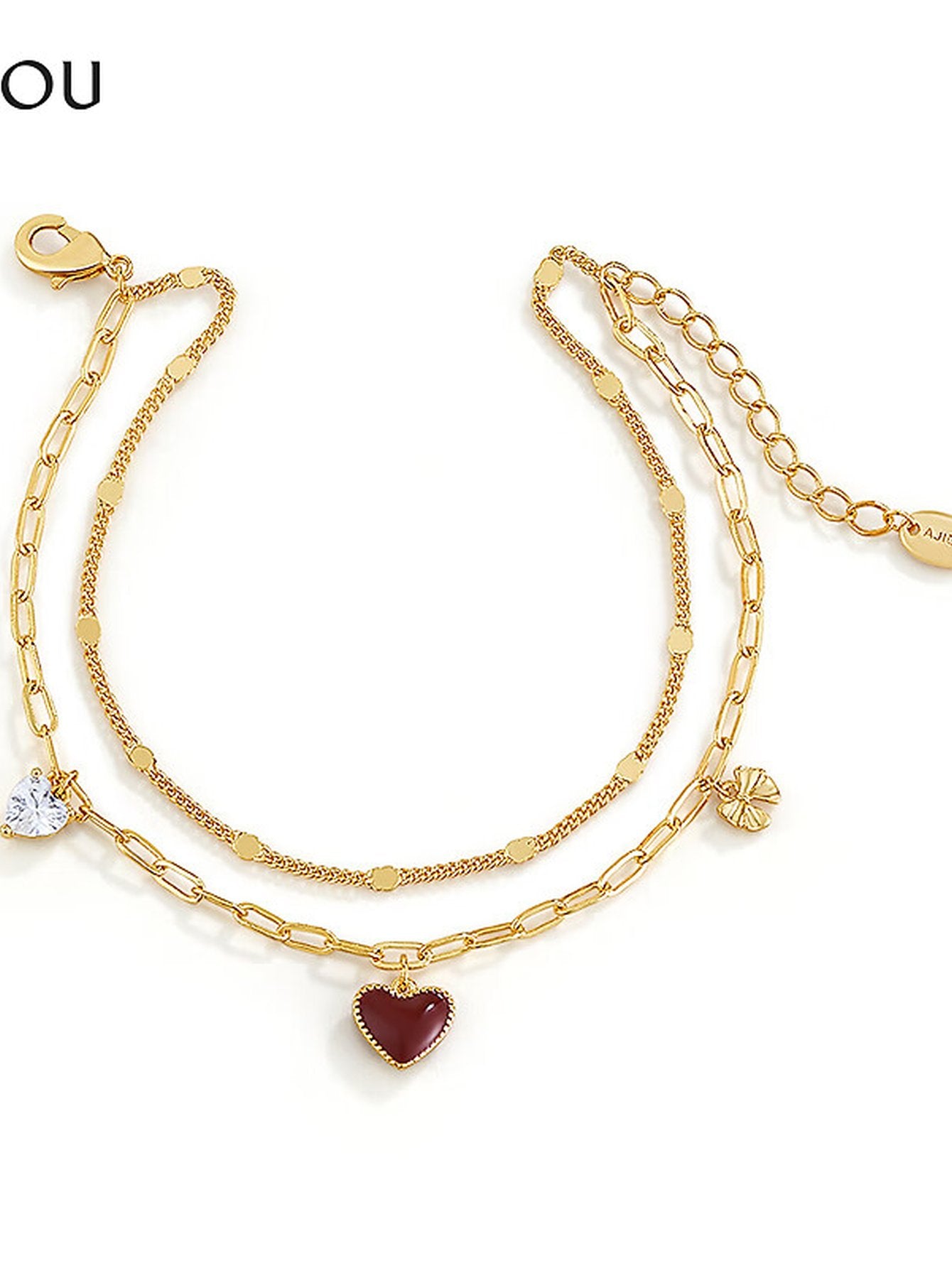 Dainty Red Heart Layered Bracelet