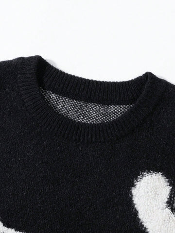 Cupid Graphic Heart Print Oversized Crewneck Sweater