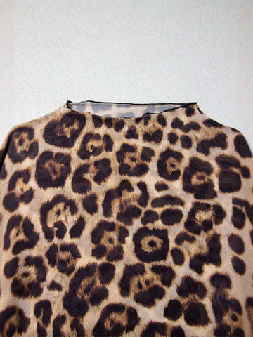 Sheer Leopard Print Mock Neck Tee