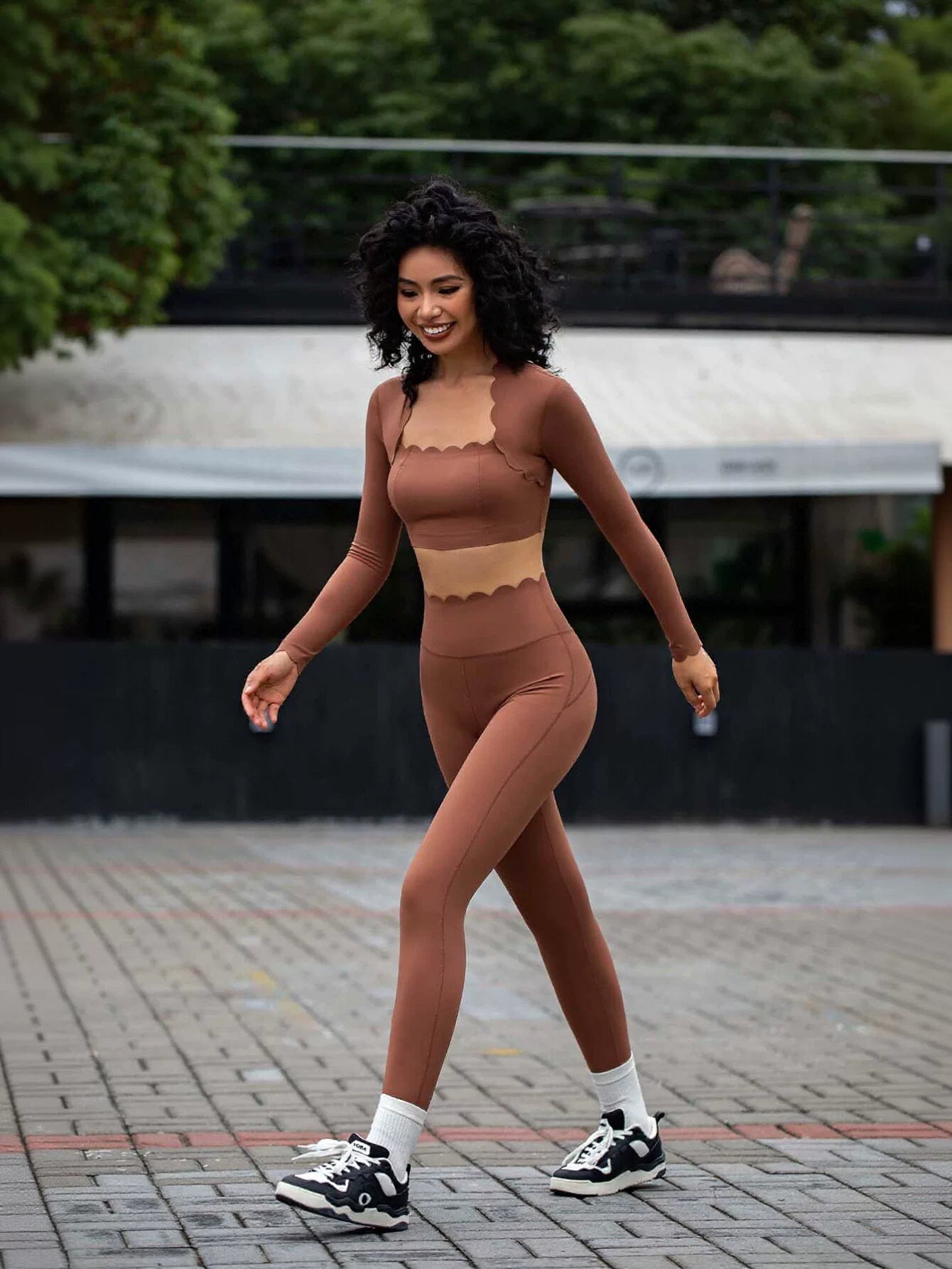 Scalloped Edge Long Sleeve Athletic Shirt