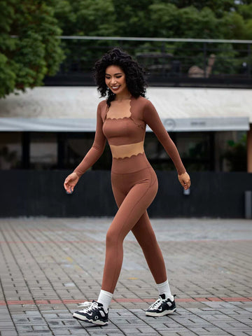 Scalloped Edge Long Sleeve Athletic Shirt