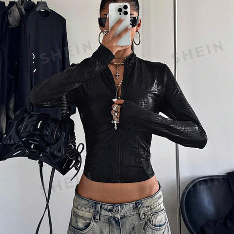 Cropped Faux Leather Zip Jacket