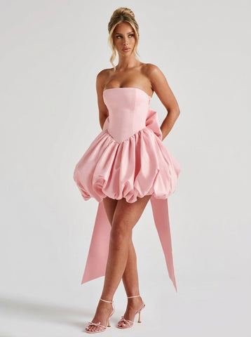 Strapless Bow Back Bubble Mini Dress