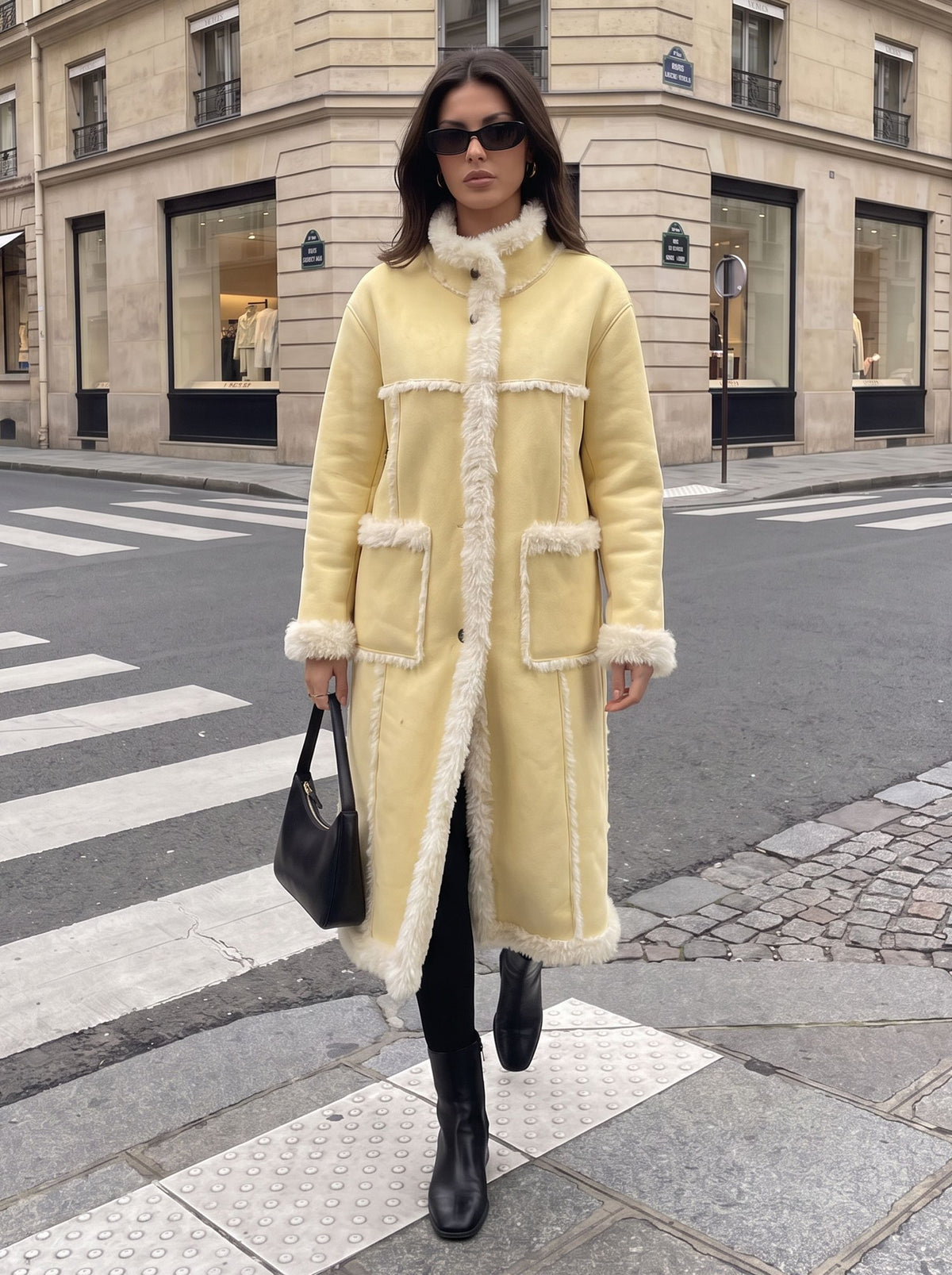 Cozy Fleece Trim Suede Coat