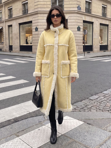 Cozy Fleece Trim Suede Coat