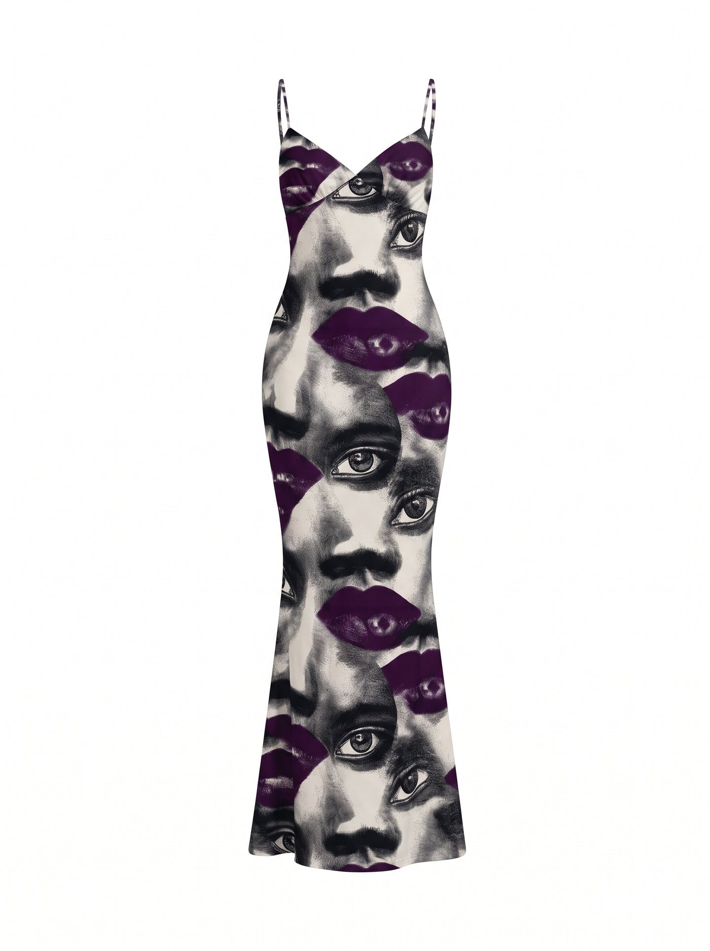 Look into My Eyes Abstract Face Print Maxi Dress