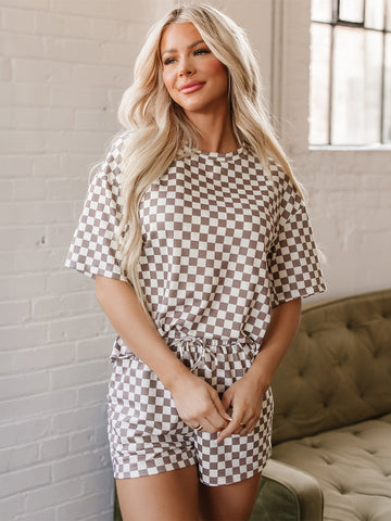 Checkered Print Tie Front Shorts Set
