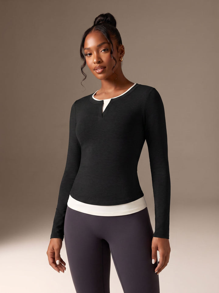 Layered Mock Neck Long Sleeve T Shirt