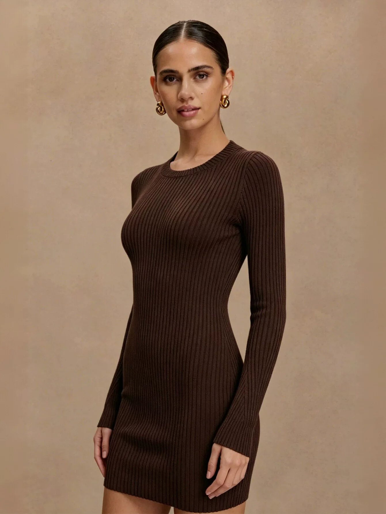 Form Fitting Ribbed Knit Dress