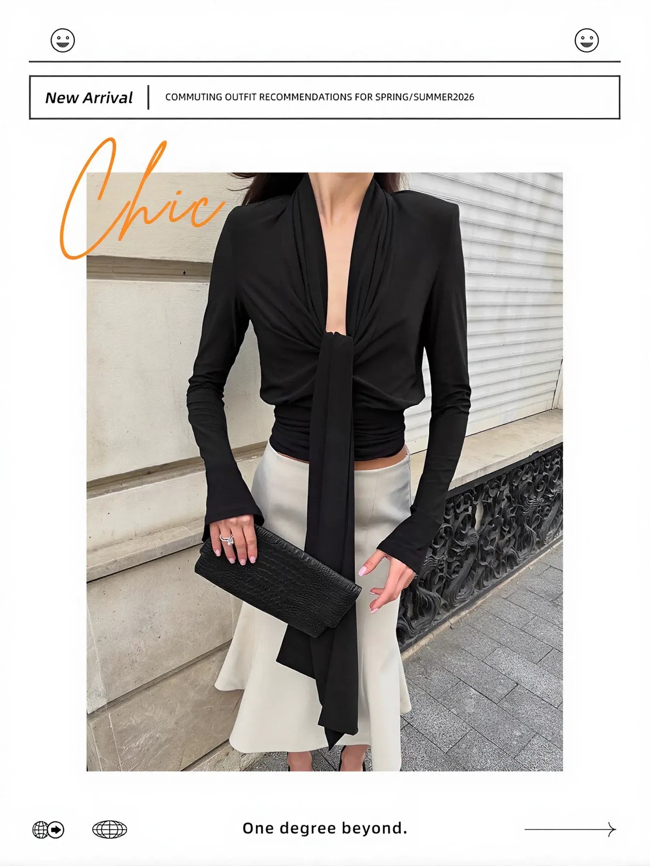 Plunging Neck Tie Front Long Sleeve Top