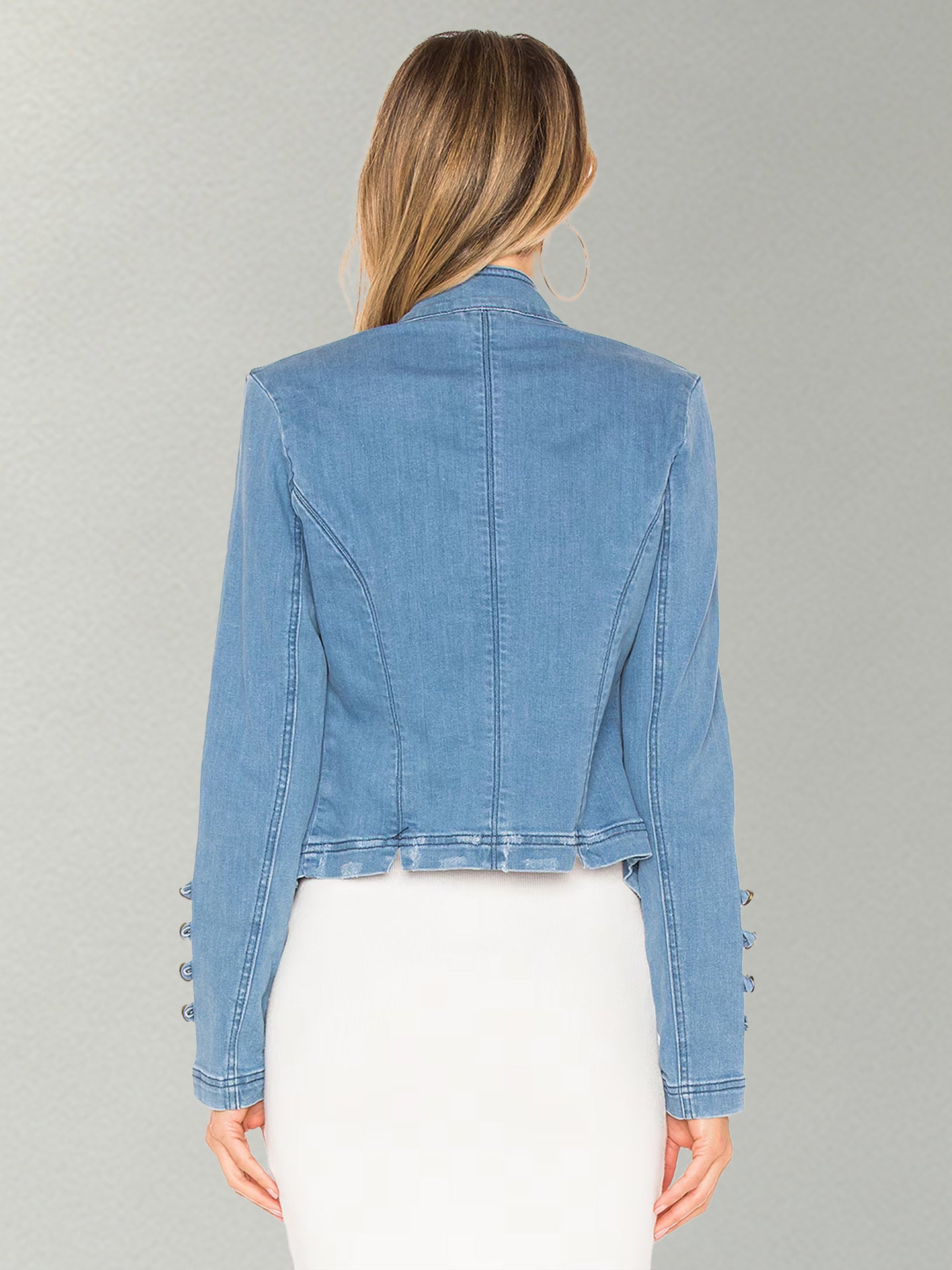 Military Inspired Gold Button Denim Jacket