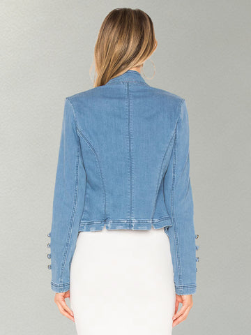 Military Inspired Gold Button Denim Jacket