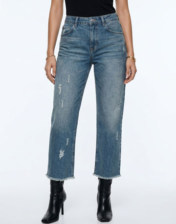 High Rise Distressed Straight Jeans