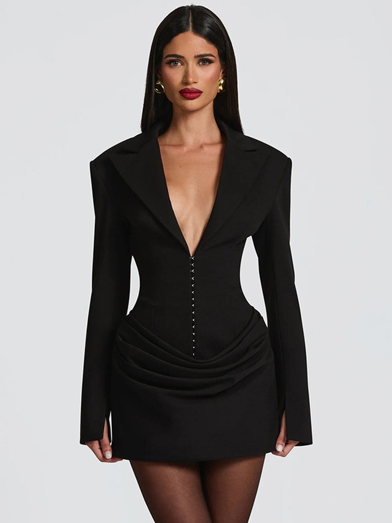 Plunging Corset Ruched Blazer Mini Dress