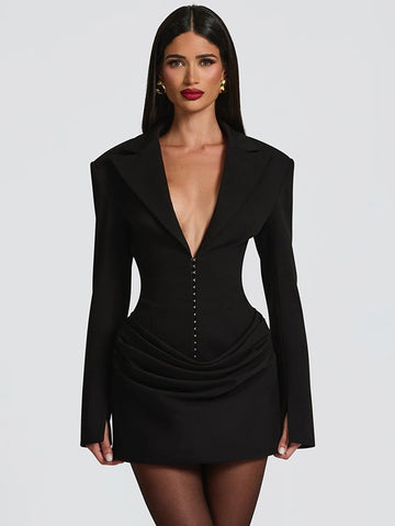 Plunging Corset Ruched Blazer Mini Dress