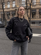 Oversized Gothic Cross Graphic Knit Sweater