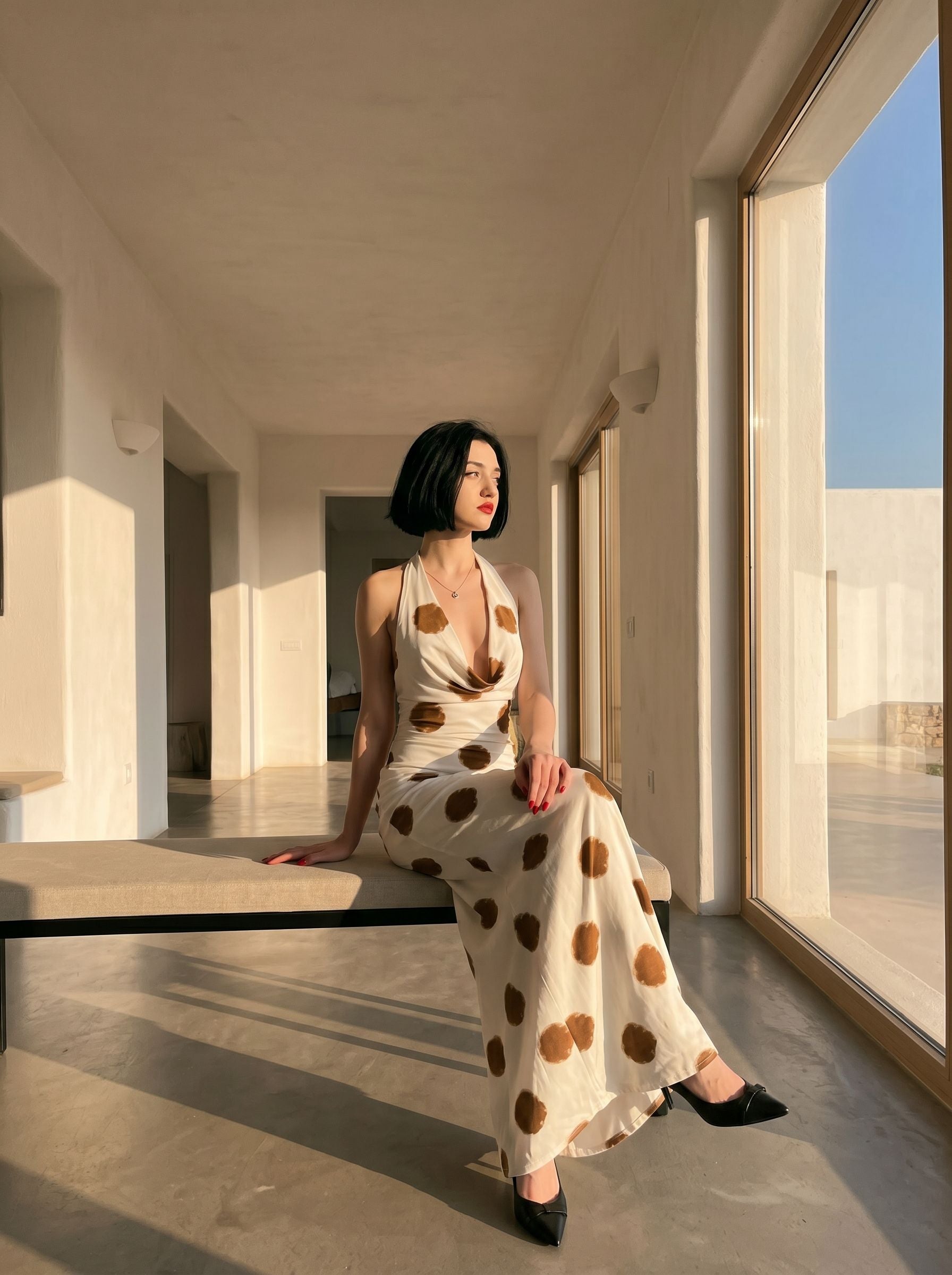 tako kitiashvili's Brown Polka Dot Print Midi Dress