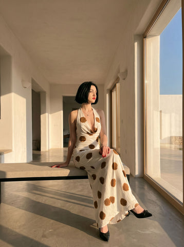 tako kitiashvili's Brown Polka Dot Print Midi Dress
