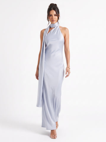 Satin Halter Neck Midi Dress