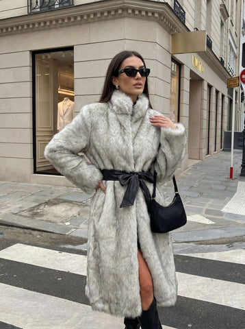 Luxurious Belted Faux Fur Coat