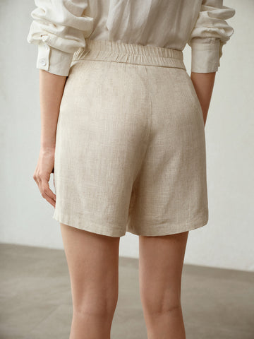 High Waisted Pleated Linen Shorts