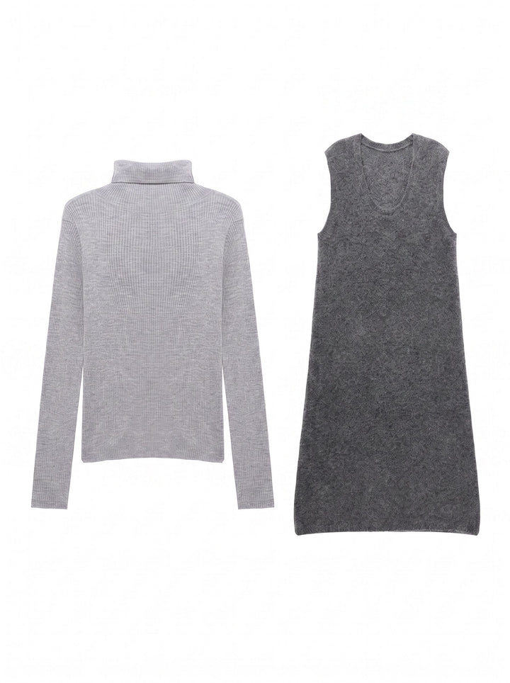Cozy Layered Sleeveless Knit Sweater Dress
