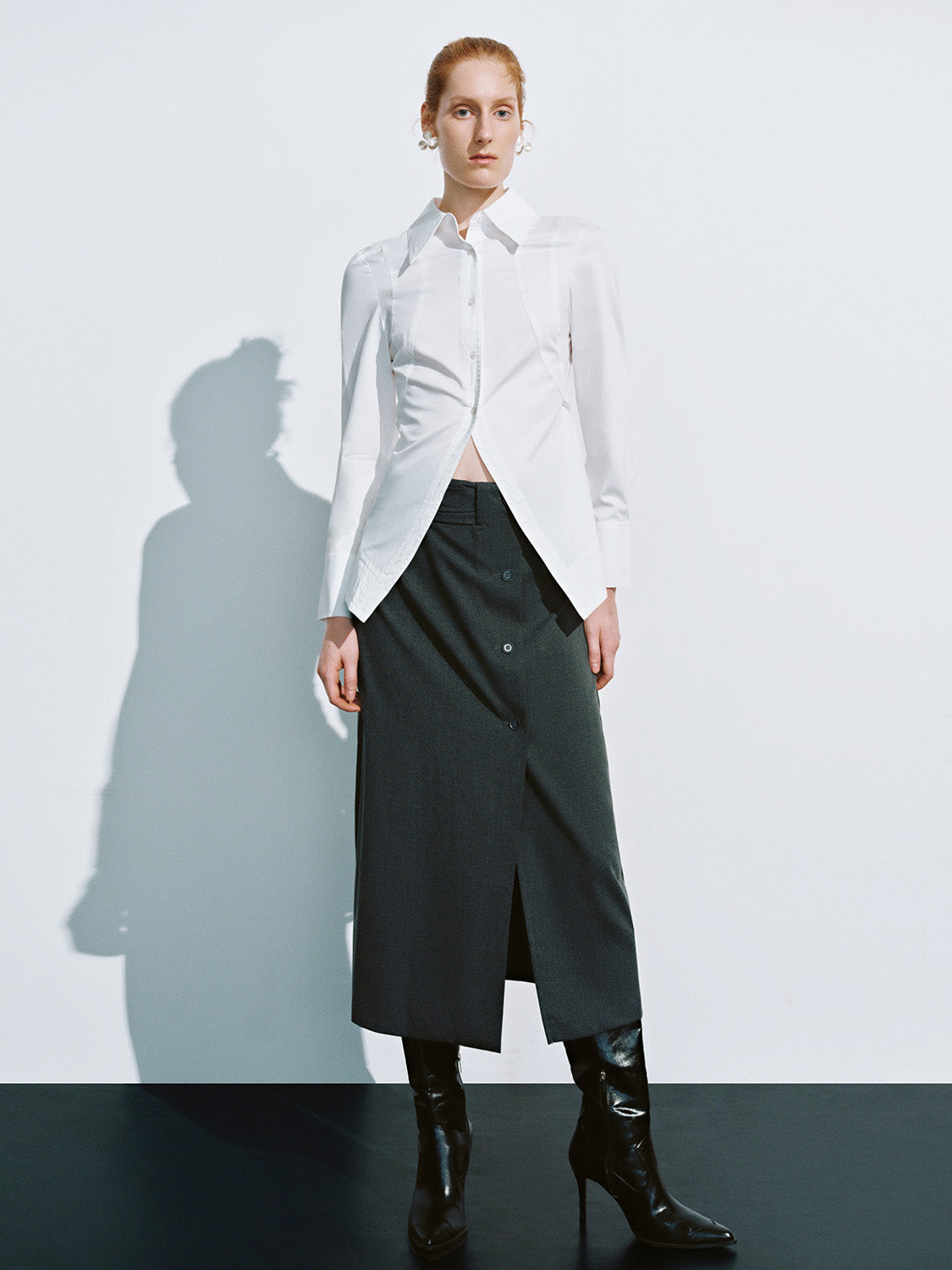 Urban Revivo Button Up Skater Shirt-White