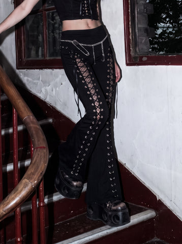 Grommet Lace Up Flare Pants