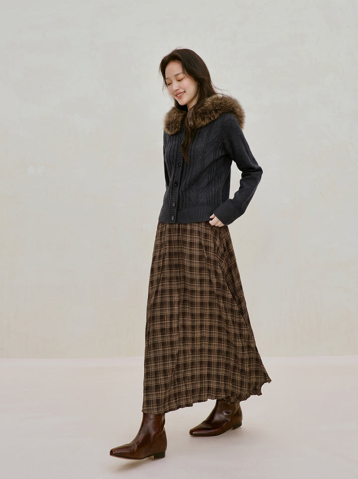 Detachable Faux Fur Trim Wool Cardigan