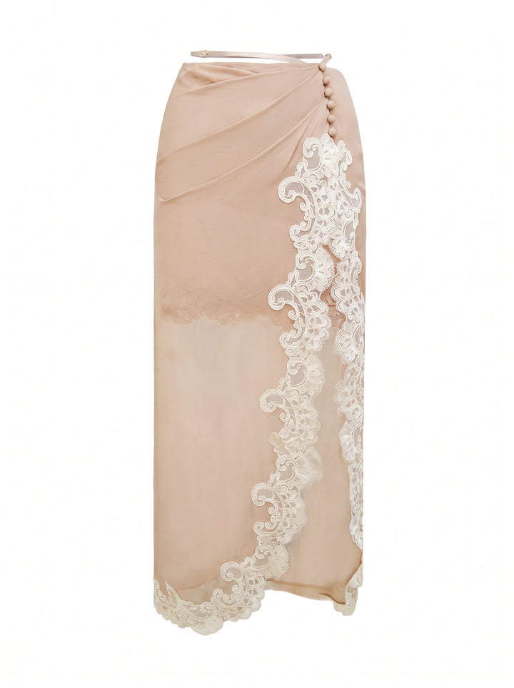 Sheer Lace High Slit Skirt