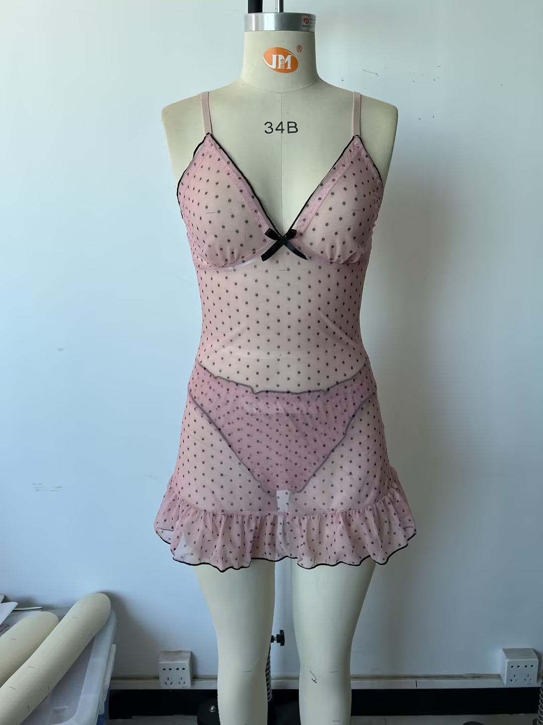 Sheer Polka Dot Ruffle Sleep Dress