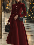 Elegant Velvet Button Up Maxi Dress
