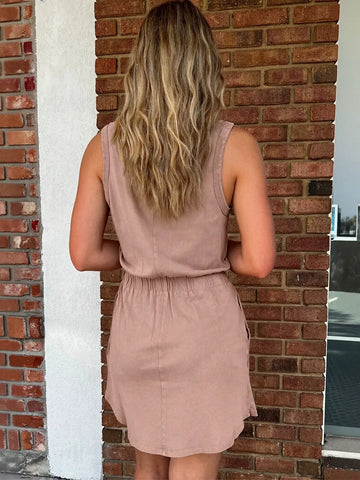 Casual Sleeveless Elastic Waist Mini Dress