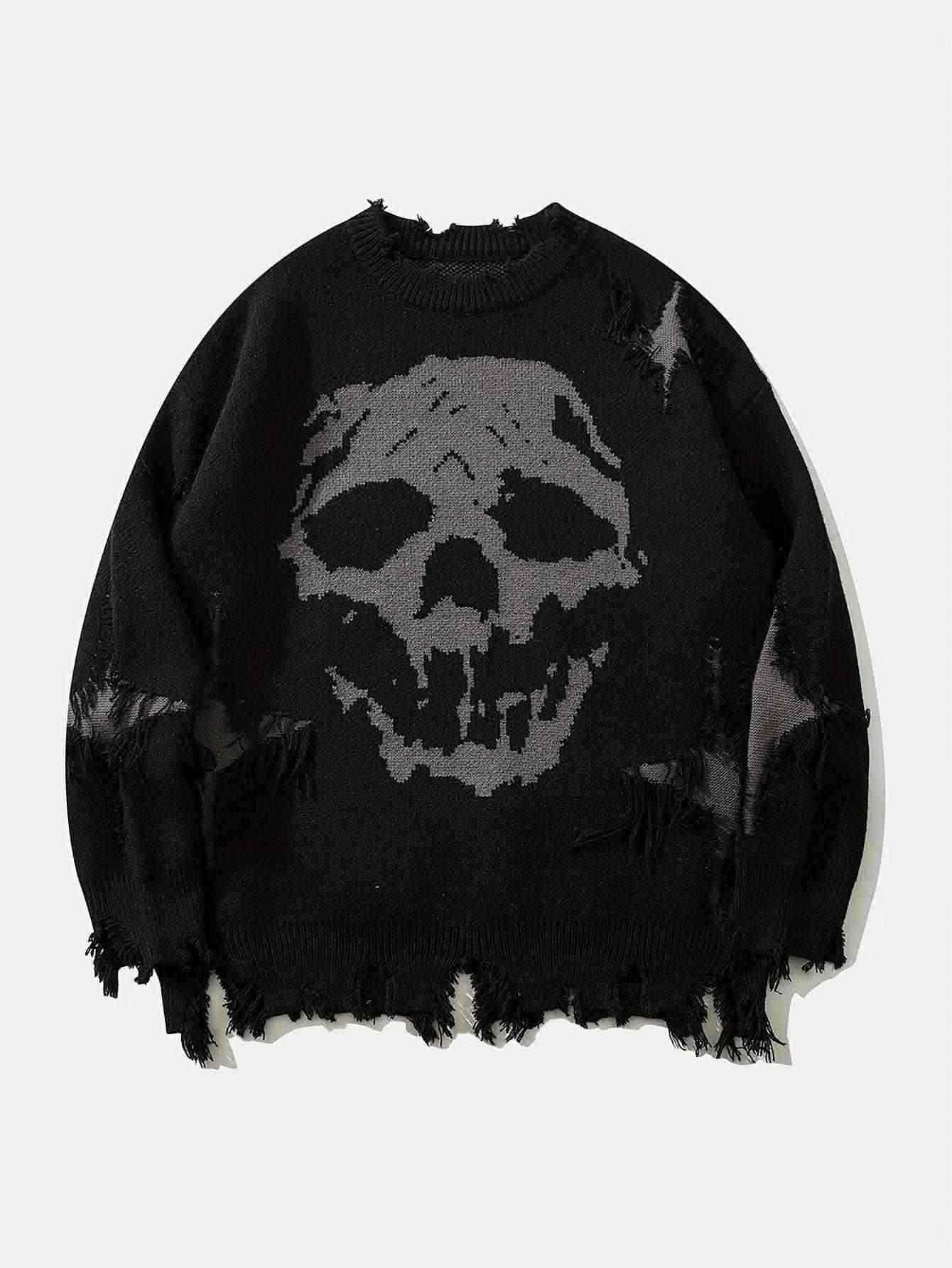Distressed Grunge Skull Graphic Sweater