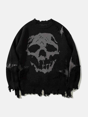 Distressed Grunge Skull Graphic Sweater