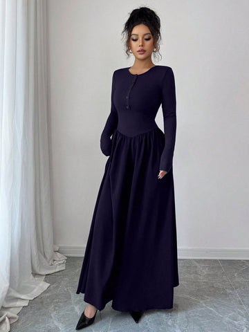 Long Sleeve Button Front Maxi Dress