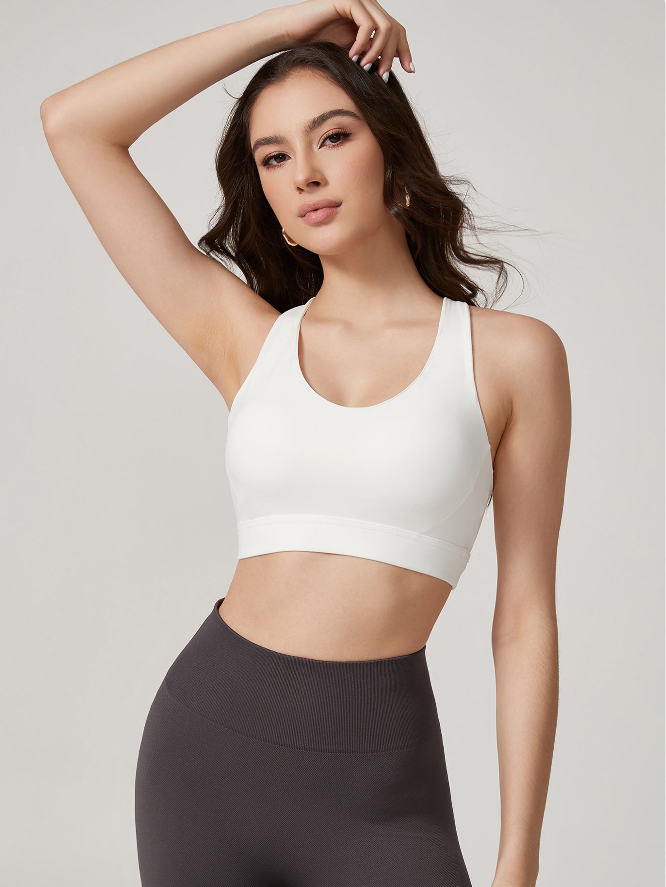 Breathable Cropped Sports Bra-White