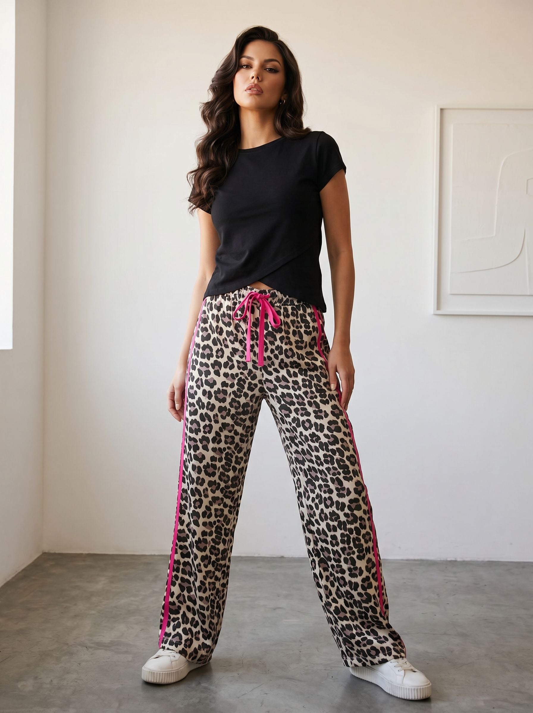 Leopard Print Side Stripe Jogger Pants