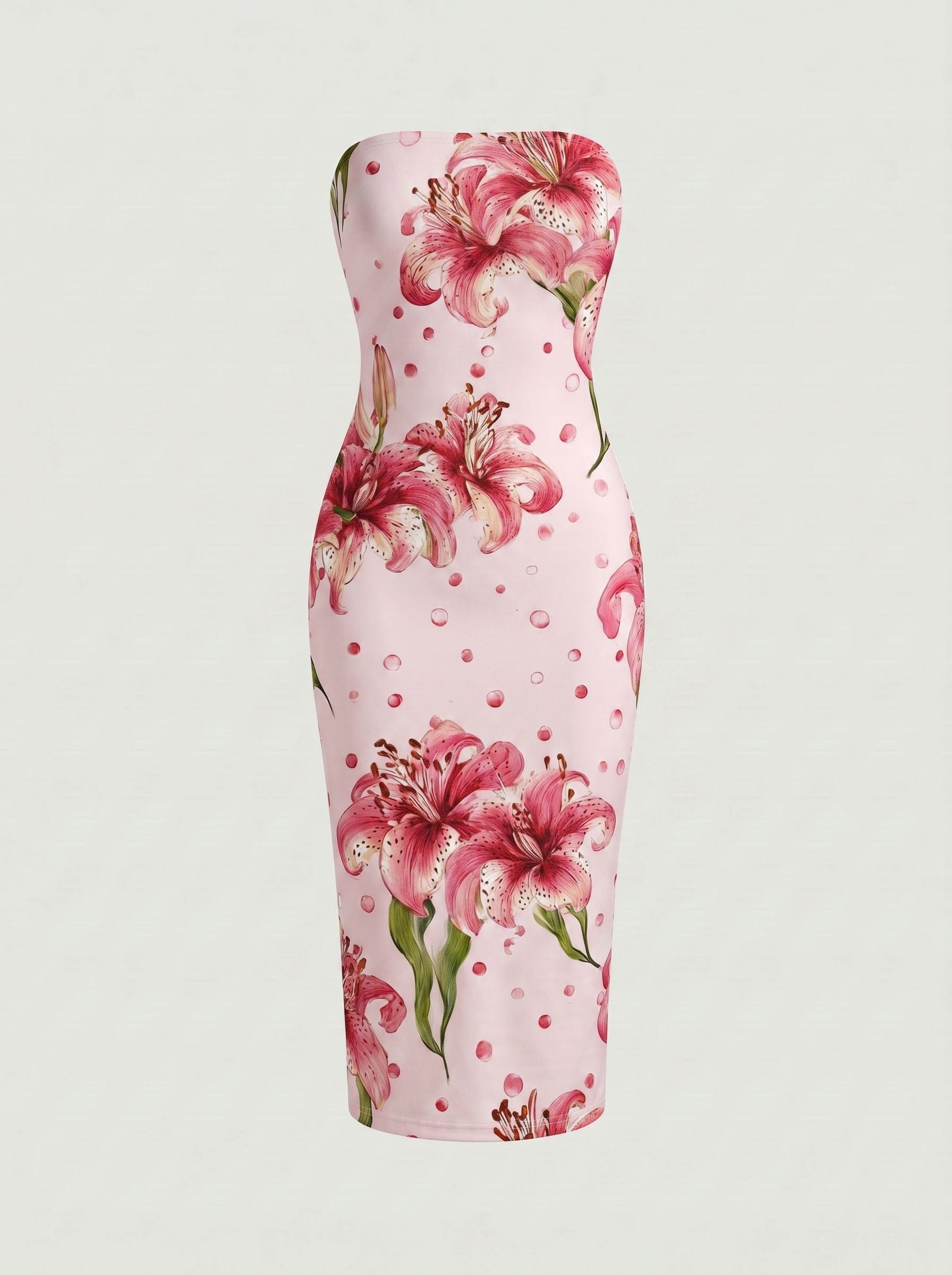 MAIA Floral Print Strapless Sheath Midi Dress