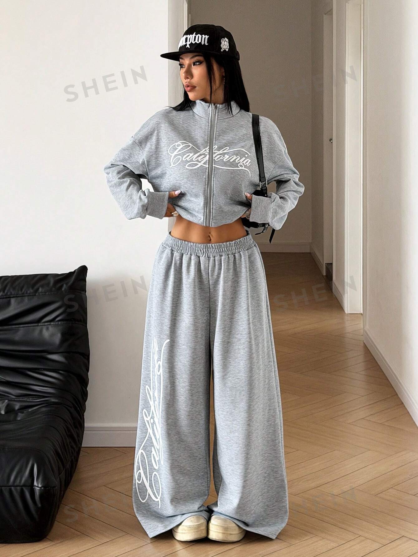 Oversized Graphic Zip Up Pants Set