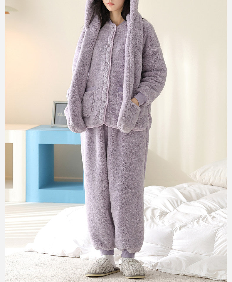 Cozy Fuzzy Bear Hooded Lounge Set