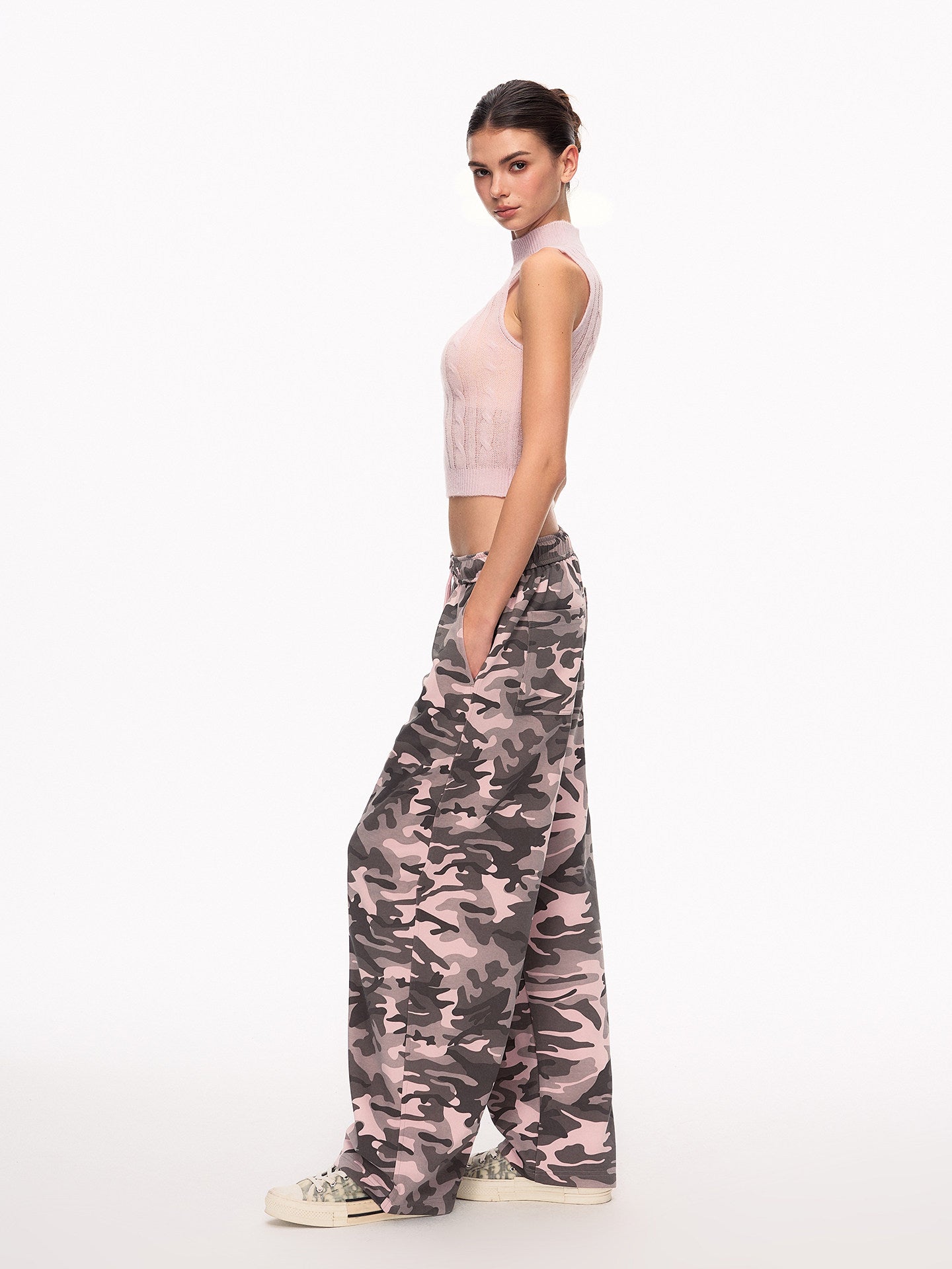 Embroidered Camo High Waisted Baggy Pants