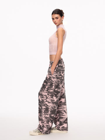 Embroidered Camo High Waisted Baggy Pants